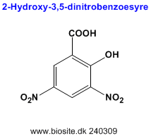 Strukturen af 2-hydroxy-3,5-dinitrobenzoesyre