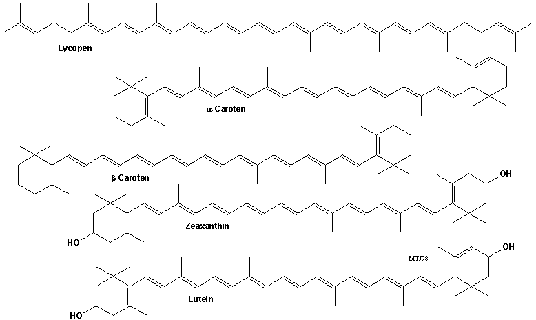 Den kemiske struktur af forskellige carotener
