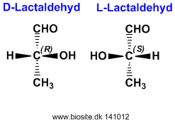 Strukturerne af D- og L-lactaldehyd
