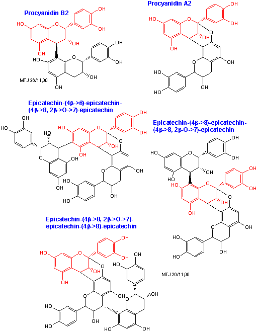 Den kemiske struktur af forskellige proanthocyanidiner fundet i Tranebær