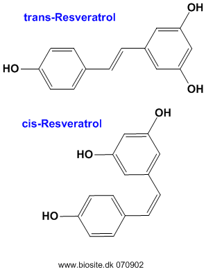 Strukturerne af cis- og trans-resveratrol