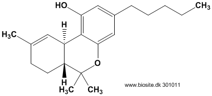 Strukturen af den dominerende form af tetrahydrocannabinol