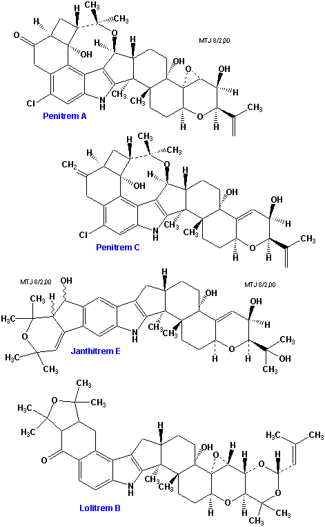 Den kemiske struktur af forskellige tremorigene mycotoxiner