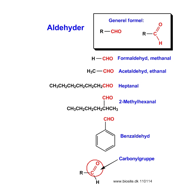 Eksempler på strukturen af aldehyder