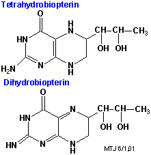 Strukturerne af dihydrobiopterin og tetrahydrobiopterin