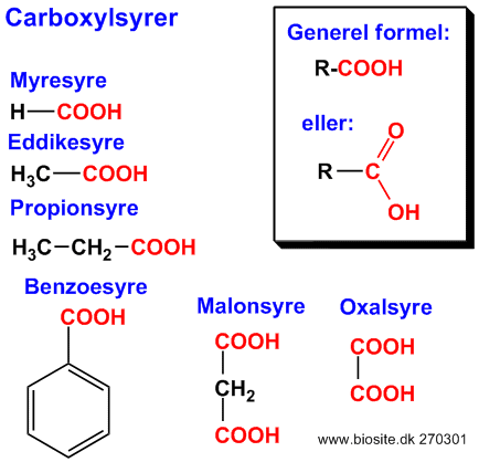 Eksempler på forskellige carboxylsyrer