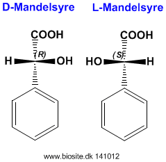 Strukturerne af D- og L-mandelsyre